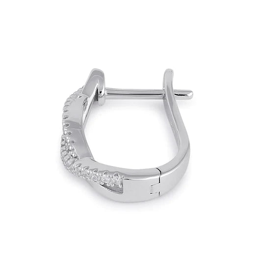 JB:SEZ891 Sterling Silver Clear CZ Twist Hoop Earrings