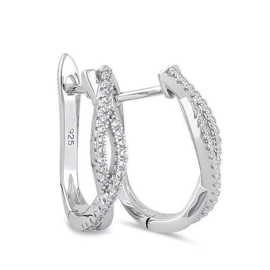 JB:SEZ891 Sterling Silver Clear CZ Twist Hoop Earrings