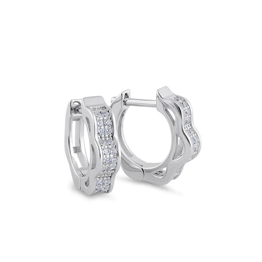 JB:SEZ893 Sterling Silver 8.0mm x 3.0mm Curvy Clear CZ Hoop Earrings