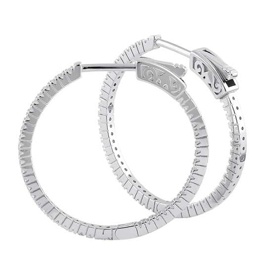 JB:P739 Sterling Silver 24.0mm x 1.5mm Clear CZ Hoop Earrings
