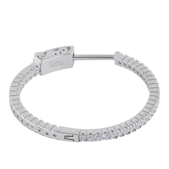 JB:P739 Sterling Silver 24.0mm x 1.5mm Clear CZ Hoop Earrings