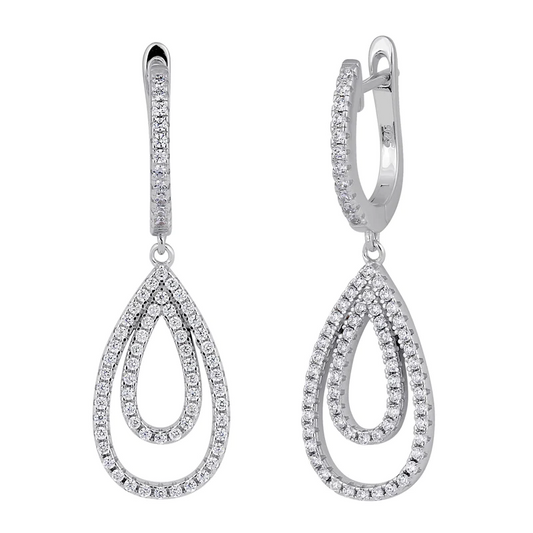 JB:SEZ900 All products Sterling Silver Double Drop CZ Dangle...