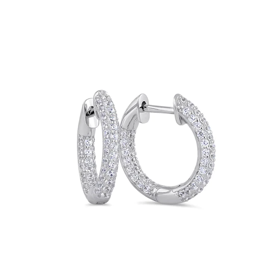 JB:SEZ816 Sterling Silver 12mm x 2.6mm Clear CZ Thin Cluster Hoop Earrings