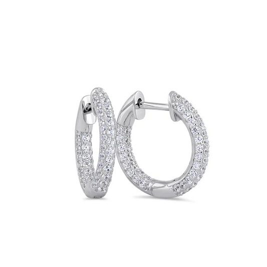 JB:SEZ816 Sterling Silver 12mm x 2.6mm Clear CZ Thin Cluster Hoop Earrings