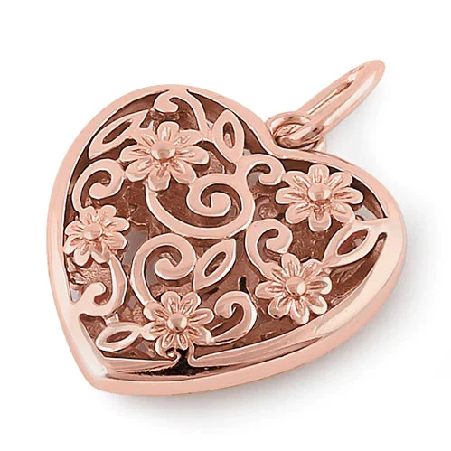 JB:SPP845 Sterling Silver Rose Gold Plated Flowered Heart Pendant