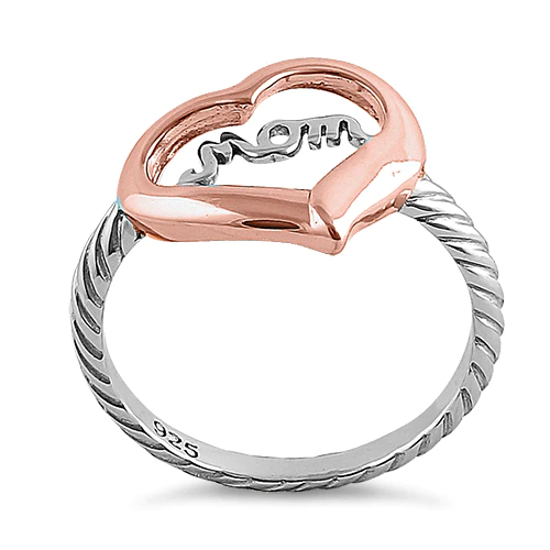 JB:SRP1307 Sterling Silver Two Tone Rose Gold Plated Mom Heart Ring