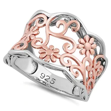 JB:SRP1343 Sterling Silver Rose Gold Two Tone Flowers Ring