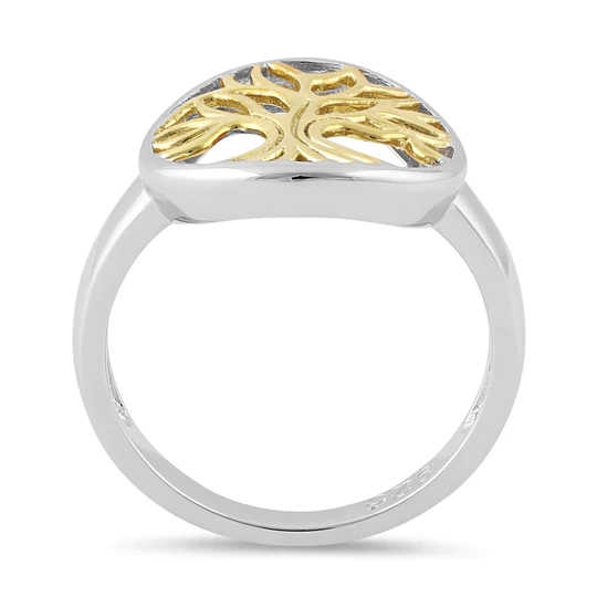JB:SRZ1397 Sterling Silver Two Tone Gold Plated Tree of Life Ring