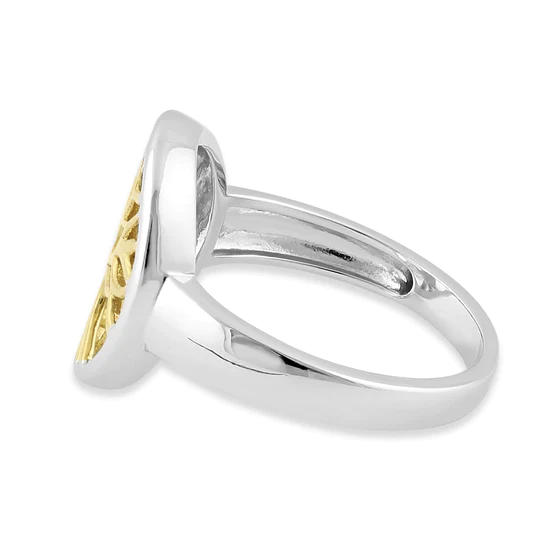 JB:SRZ1397 Sterling Silver Two Tone Gold Plated Tree of Life Ring