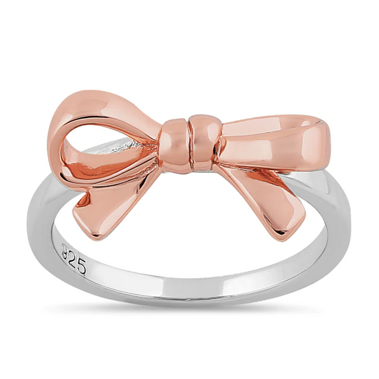 JB:SRP1758 Sterling Silver Two Tone Rose Gold Pl...  Sterling Silver Two Tone Rose Gold Plated Bow Ring