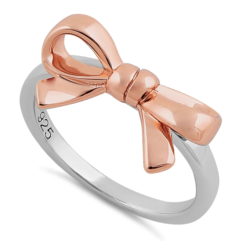 JB:SRP1758 Sterling Silver Two Tone Rose Gold Pl...  Sterling Silver Two Tone Rose Gold Plated Bow Ring