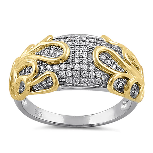 JB:SRZ6220 Sterling Silver Elegant Yellow Gold Plated Curved Wrap Ring