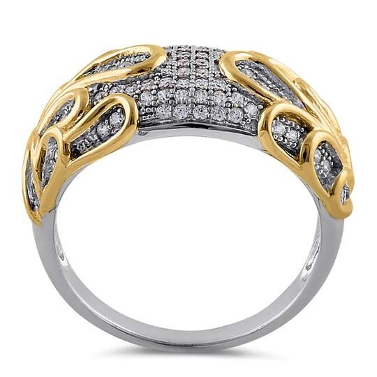 JB:SRZ6220 Sterling Silver Elegant Yellow Gold Plated Curved Wrap Ring