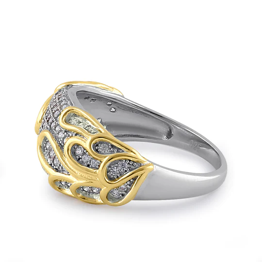 JB:SRZ6220 Sterling Silver Elegant Yellow Gold Plated Curved Wrap Ring