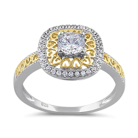 JB:SRZ6222 Sterling Silver Two-Tone Heart Engagement Ring