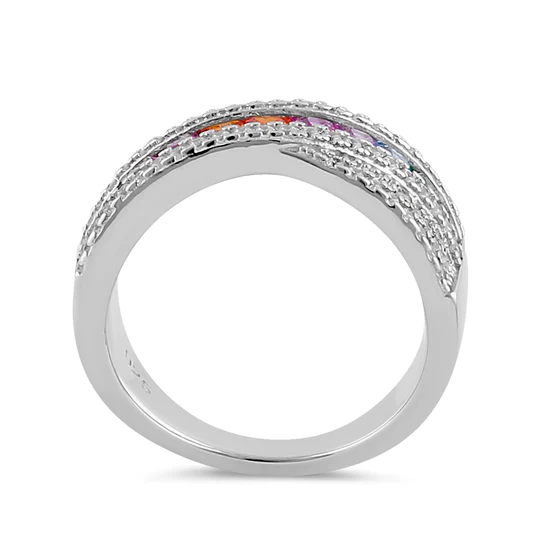 JB:SRZ6261 Sterling Silver Rainbow CZ Twist Ring