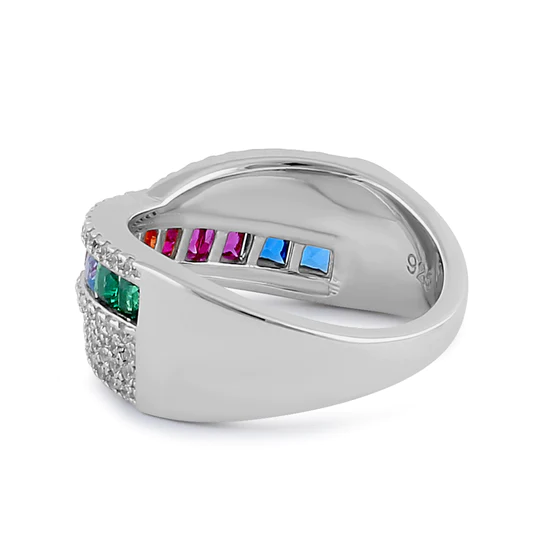 JB:SRZ6261 Sterling Silver Rainbow CZ Twist Ring