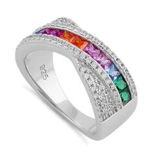 JB:SRZ6261 Sterling Silver Rainbow CZ Twist Ring