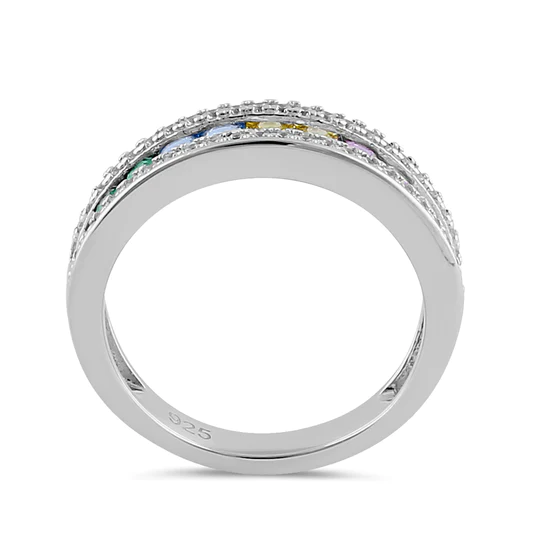 JB:SRZ6277 Sterling Silver Rainbow CZ Band Ring