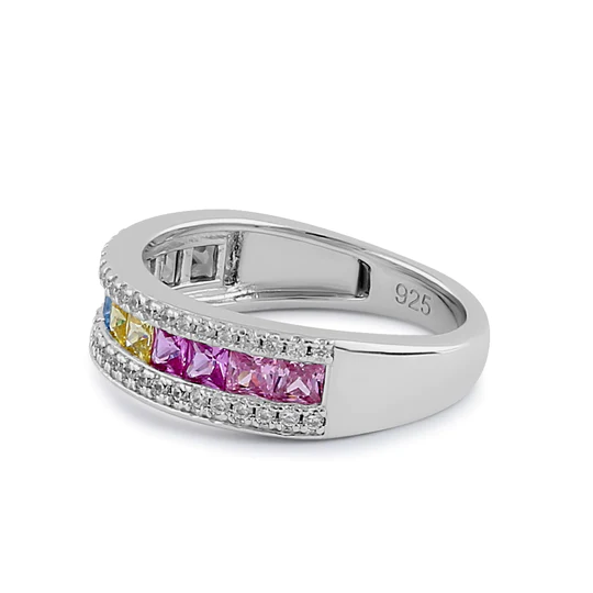JB:SRZ6277 Sterling Silver Rainbow CZ Band Ring