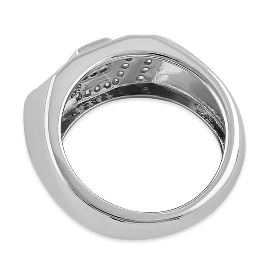 JB:SRZ6521 Sterling Silver Clear CZ Layered Hexagon Band Ring