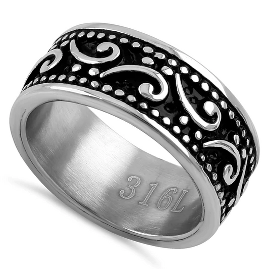 JB:TRK017 Stainless Steel Waive Pattern Band Ring