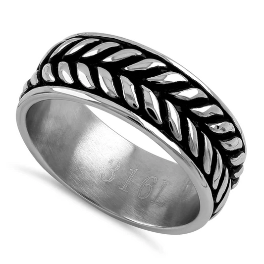 JB:TRK019 Stainless Steel Laurel Leaf Eternity Pattern Band Ring