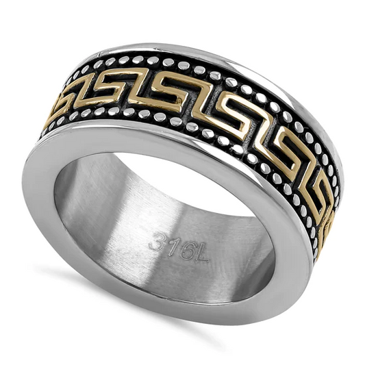JB:TRK021 Stainless Steel Gold Plate Greek Pattern Band Ring