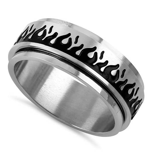 JB:TRK026 Stainless Steel Flaming Spinner Band Ring