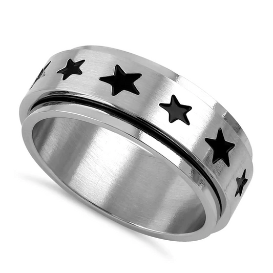 JB:TRK027 Stainless Steel Stars Spinner Band Ring