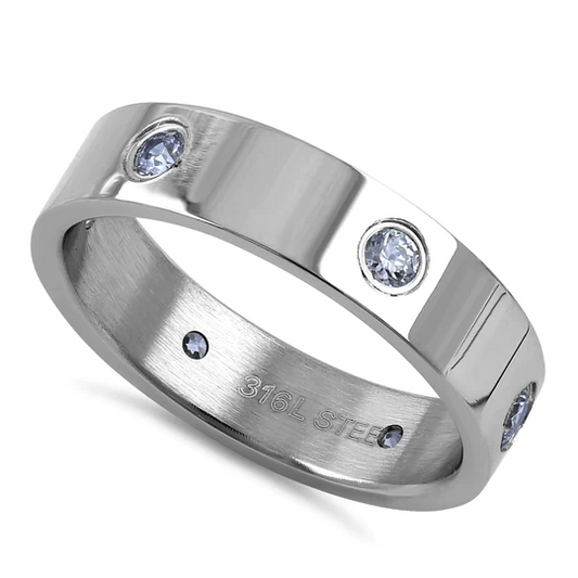 JB:TRK049 Stainless Steel CZ Band Ring