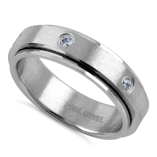 JB:TRK052 Stainless Steel Spinner CZ Band Ring