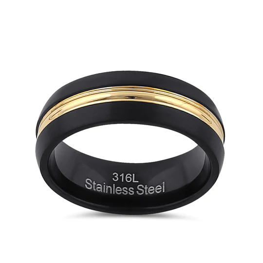 JB:TRP076 Stainless Steel Men's Black and Yellow Wedding Band