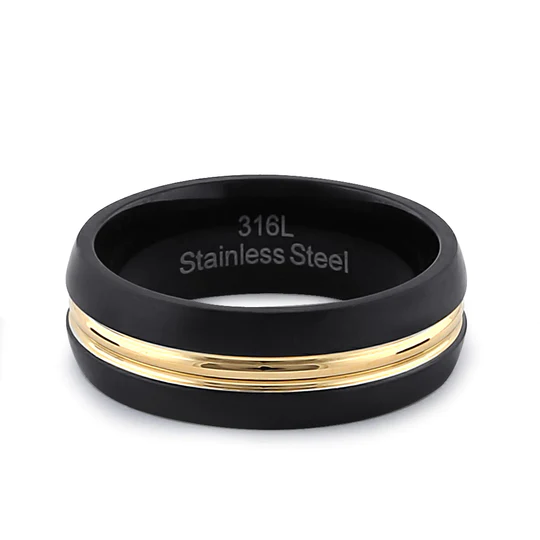 JB:TRP076 Stainless Steel Men's Black and Yellow Wedding Band