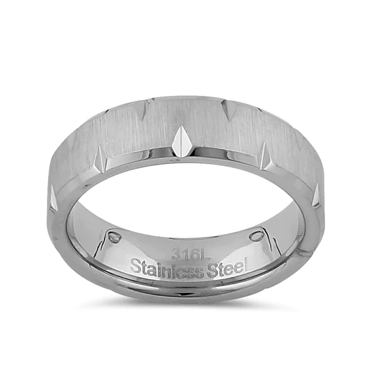 JB:TRP060 Stainless Steel Men's 6mm Brushed Diamond Cut Wedding Band
