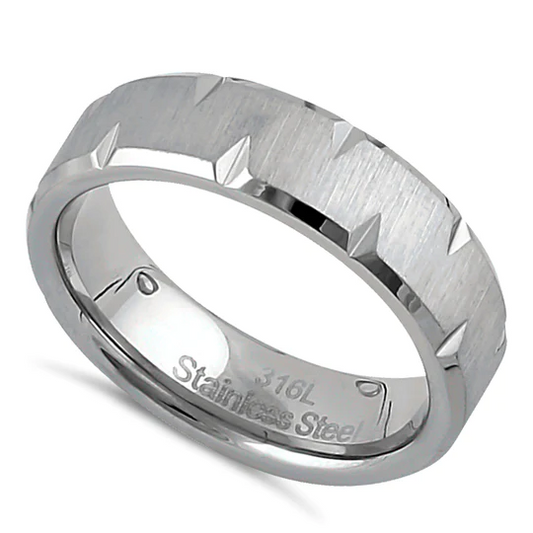JB:TRP060 Stainless Steel Men's 6mm Brushed Diamond Cut Wedding Band