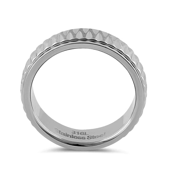 JB:TRP061 Stainless Steel Men's Diamond Cut Pattern Wedding Band