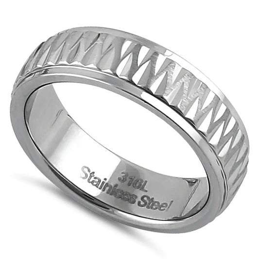 JB:TRP061 Stainless Steel Men's Diamond Cut Pattern Wedding Band