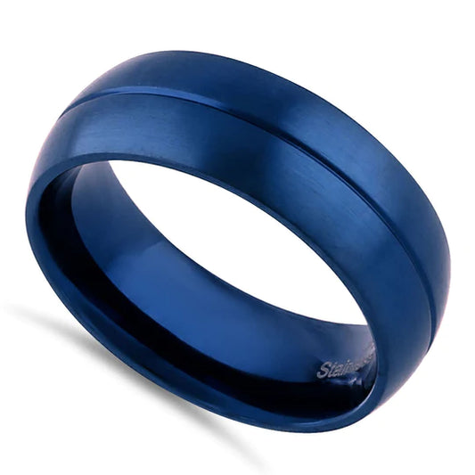 JB:TRP070 Blue Stainless Steel Blue Plated Groove Band Ring