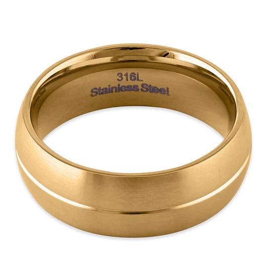 JB:TRP071 Stainless Steel Yellow Gold Plated Groove Band Ring