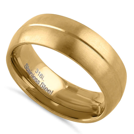 JB:TRP071 Stainless Steel Yellow Gold Plated Groove Band Ring
