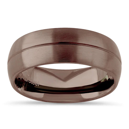 JB:TRP072 Stainless Steel Brown Plated Groove Band Ring