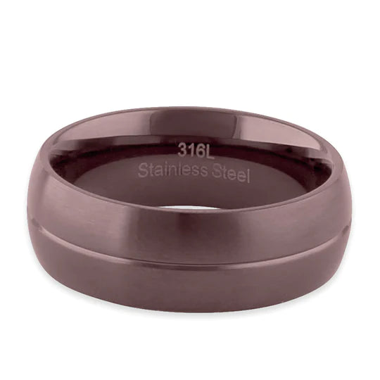 JB:TRP072 Stainless Steel Brown Plated Groove Band Ring