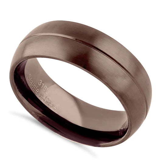 JB:TRP072 Stainless Steel Brown Plated Groove Band Ring