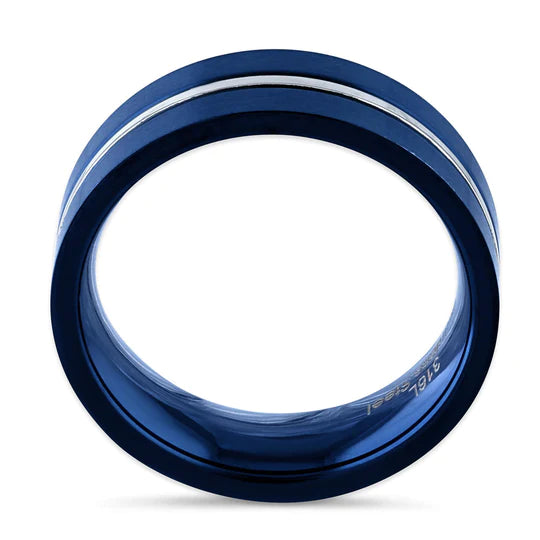 JB:TRP074 Blue Stainless Steel 6.5mm Satin Finish Striped Band Ring