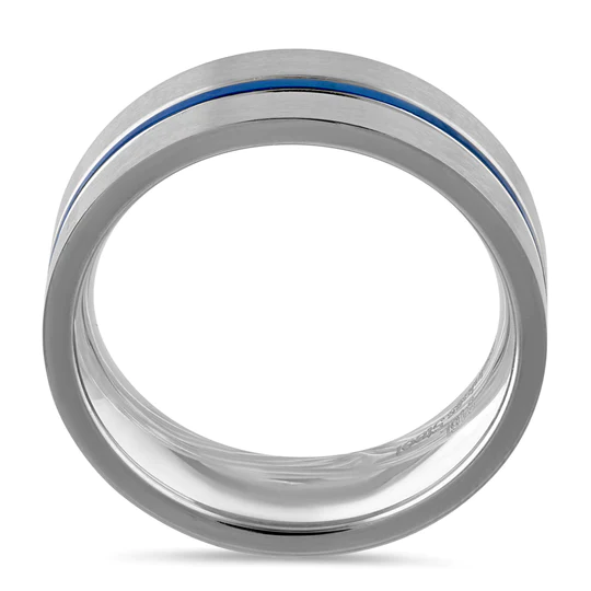 JB:TRP076 Stainless Steel 6.5mm Satin Finish Blue Striped Band Ring