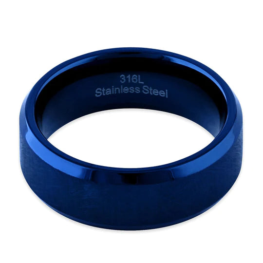 JBD364 Stainless Steel 7mm Blue High Polish Band Ring
