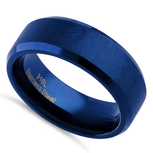 JB:TRP077 Stainless Steel Men's Blue Textured with Polish Edges Band Ring