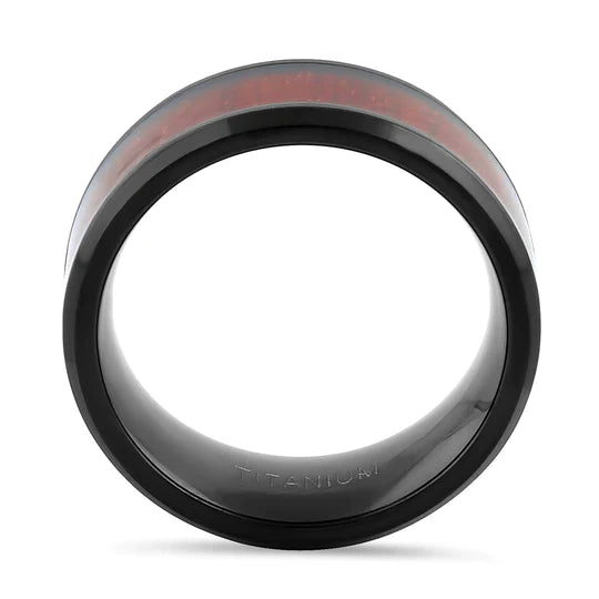 JB:TRP085 Titanium Black and Bubinga Wood 8mm Band Ring