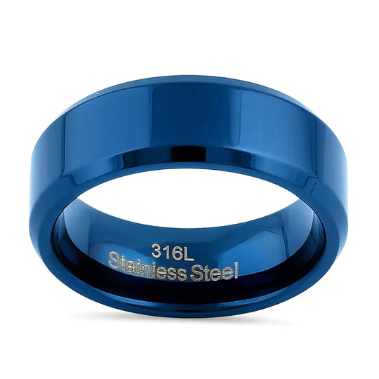 JB:TRP090 Stainless Steel 7mm Blue High Polish Band Ring